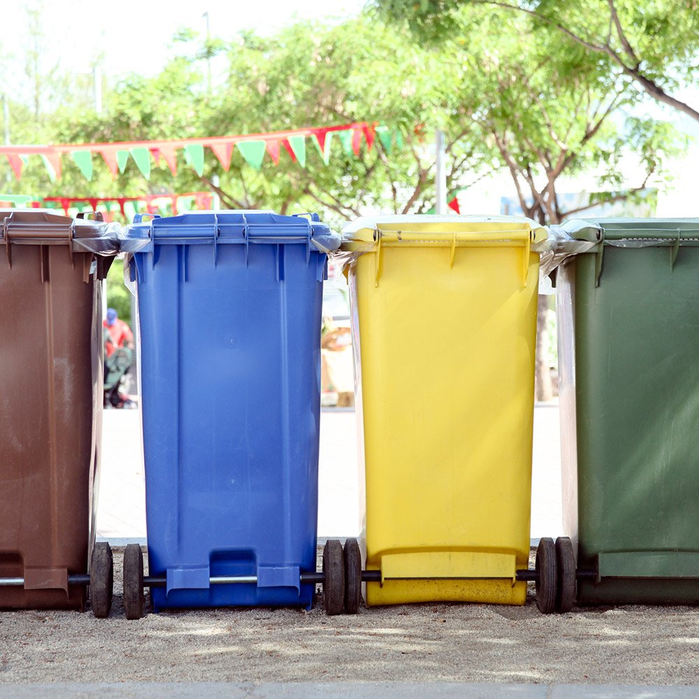 Recycling bins outside