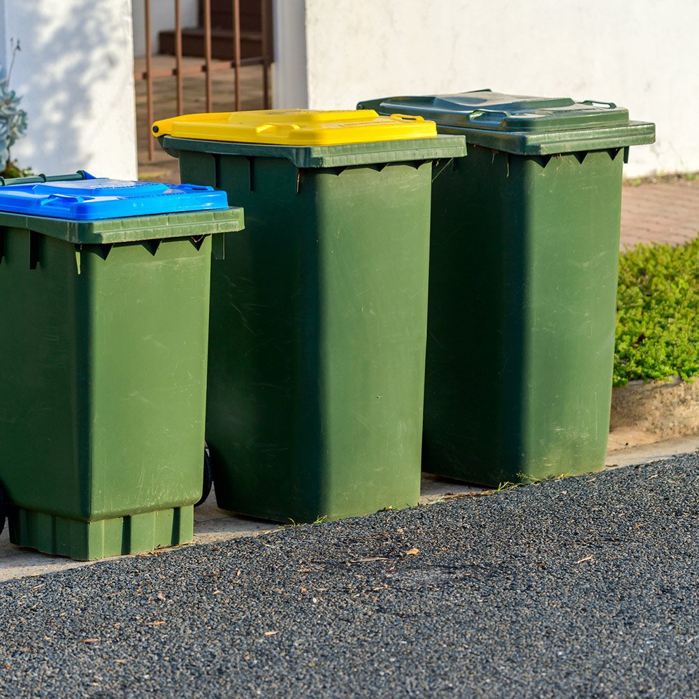 Curbside waste bins ready for collection